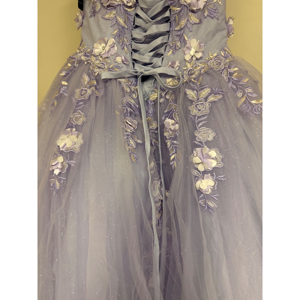 Juliet 1435 Lilac Floral 3D Glitter Tulle Gown Quinceanera Dress L w/ Crinoline - Picture 6 of 10